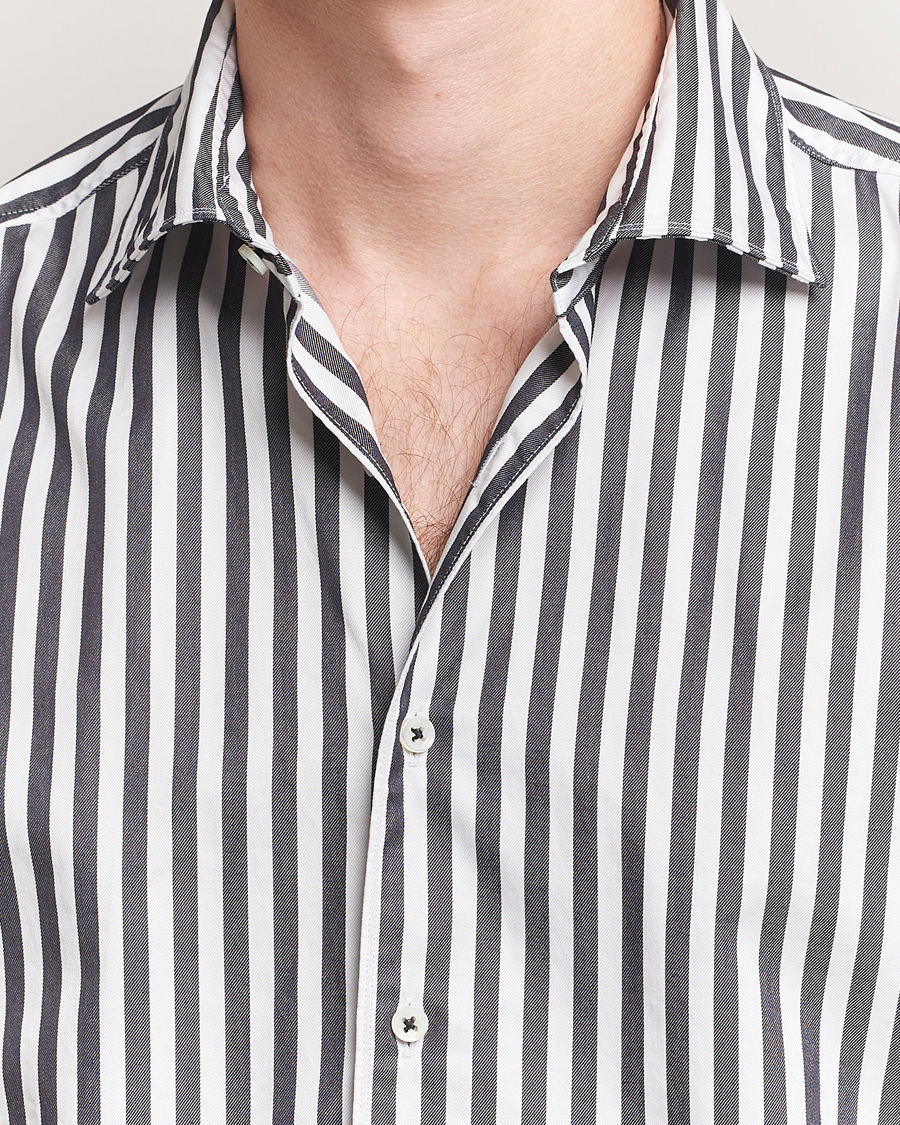 Herr | Skjortor | Stenströms | Regular Fit Washed Large Stripe Shirt White/Black