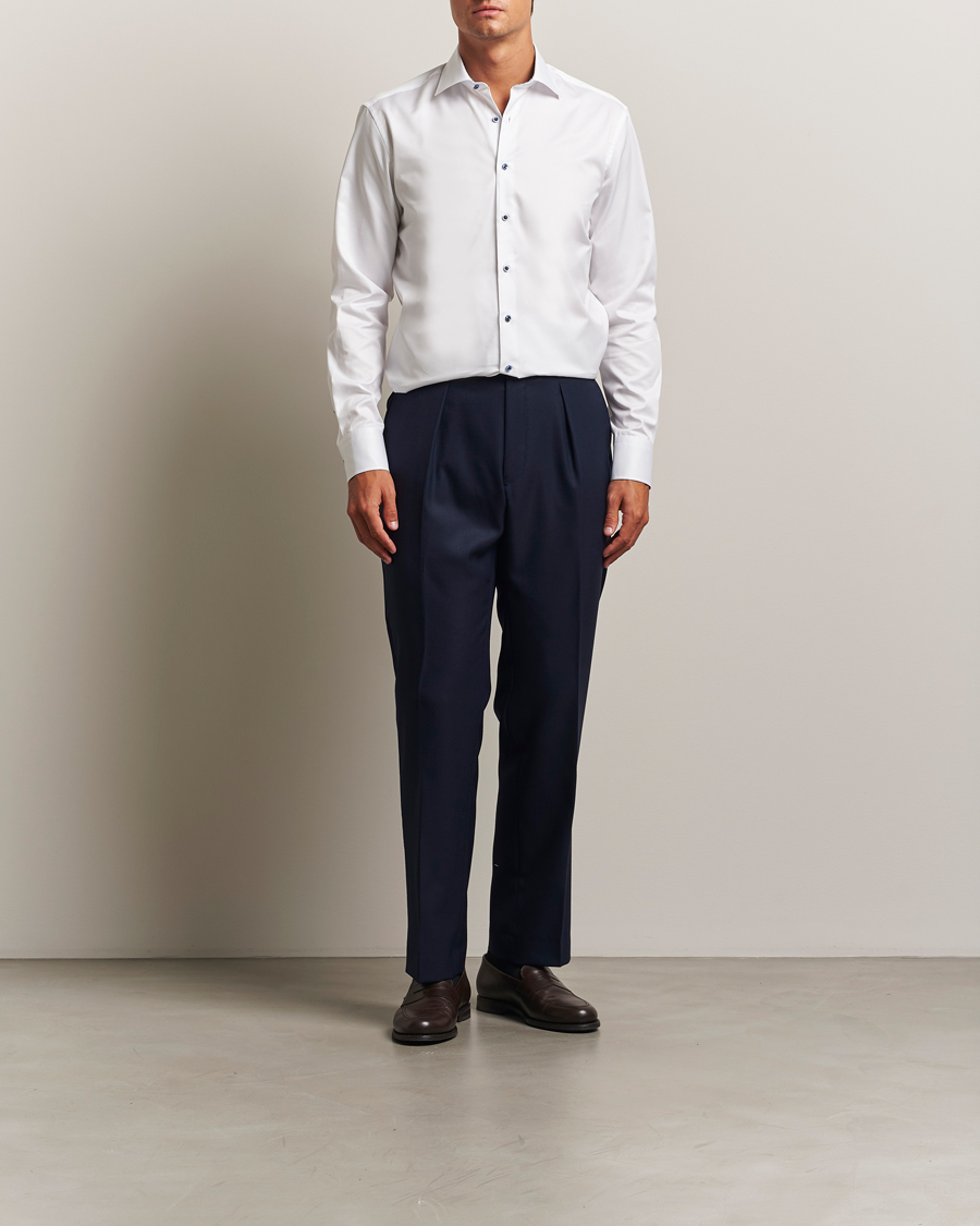 Herr | Skjortor | Stenströms | Regular Fit Cotton Twill Contrast Shirt White