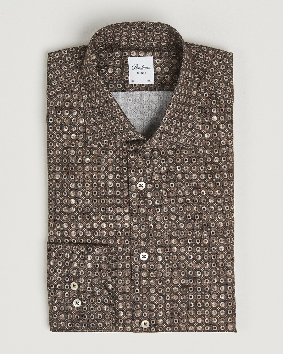 Herr | Skjortor | Stenströms | Regular Fit Brushed Cotton Printed Shirt Brown