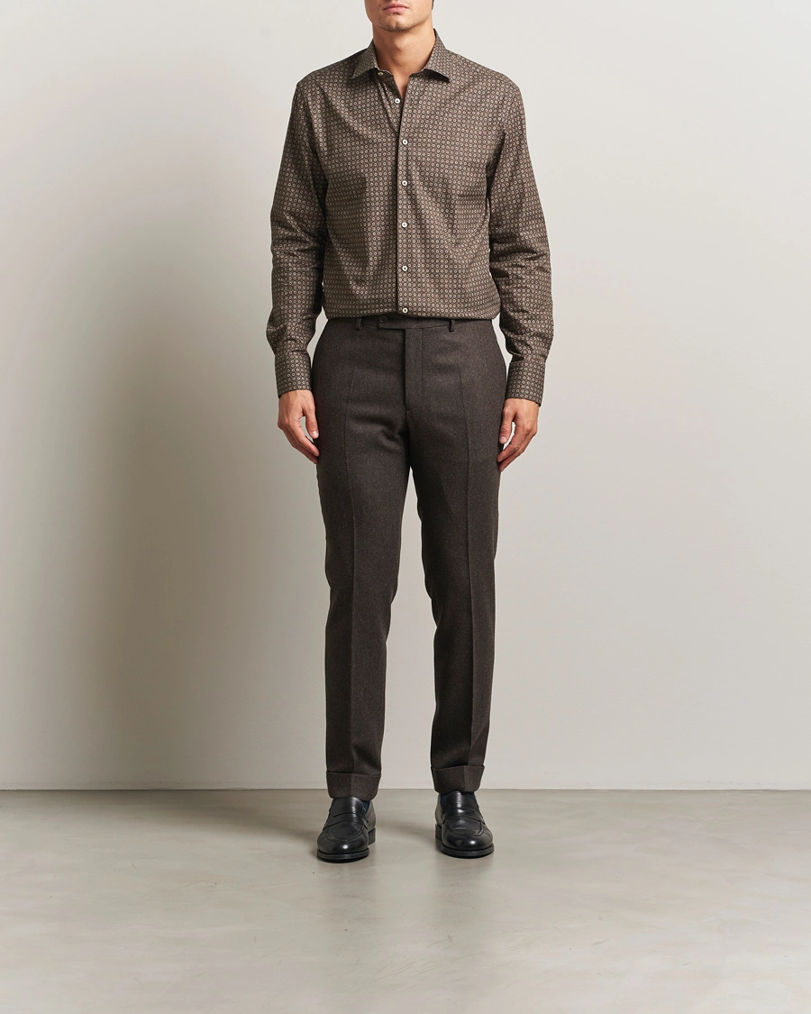 Herr | Skjortor | Stenströms | Regular Fit Brushed Cotton Printed Shirt Brown