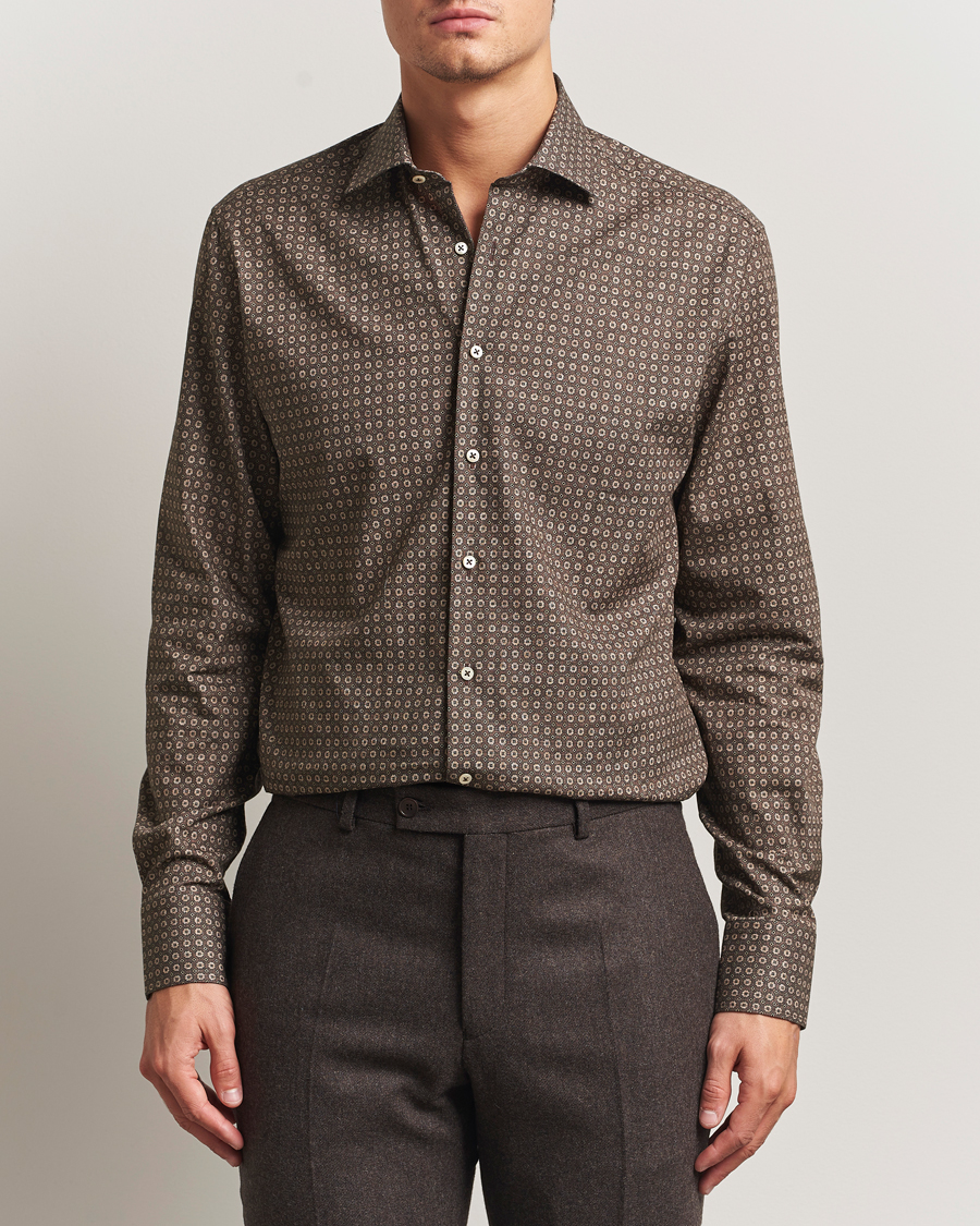 Herr | Skjortor | Stenströms | Regular Fit Brushed Cotton Printed Shirt Brown