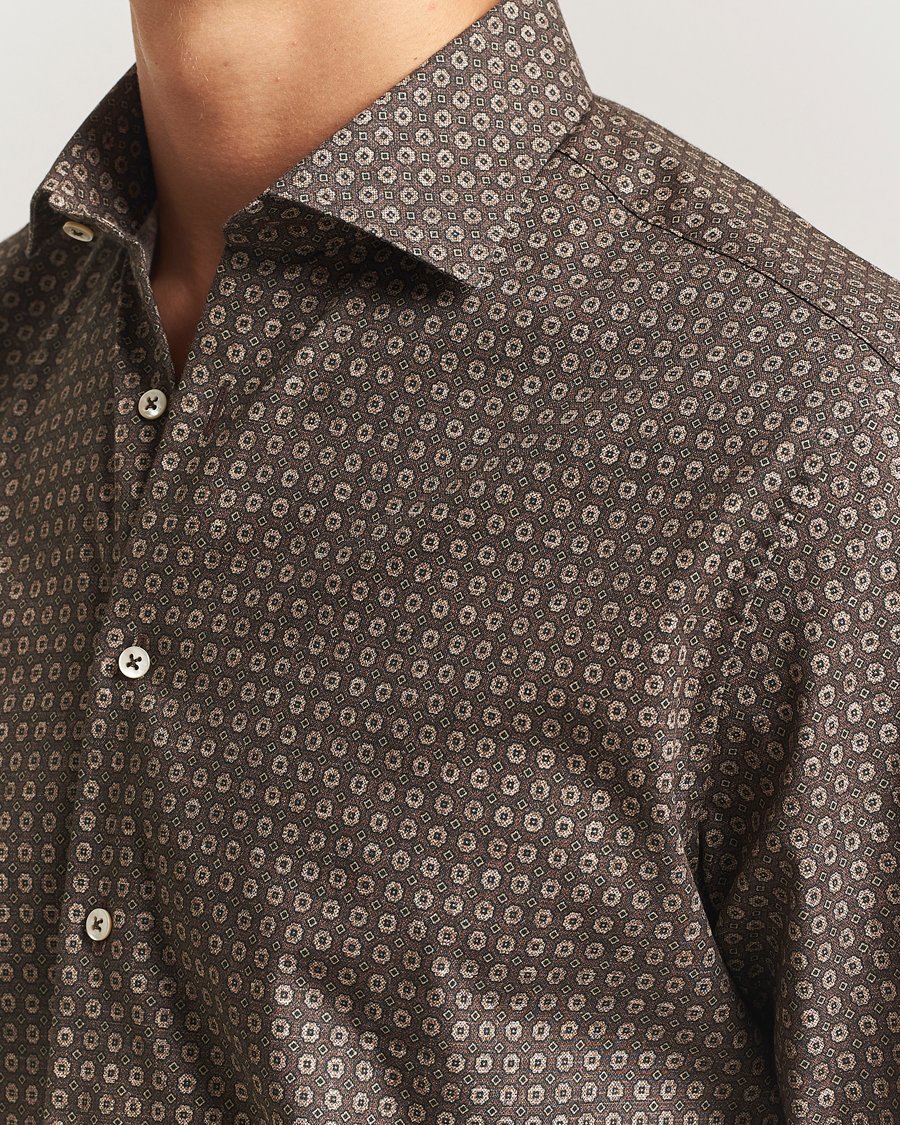 Herr | Skjortor | Stenströms | Regular Fit Brushed Cotton Printed Shirt Brown