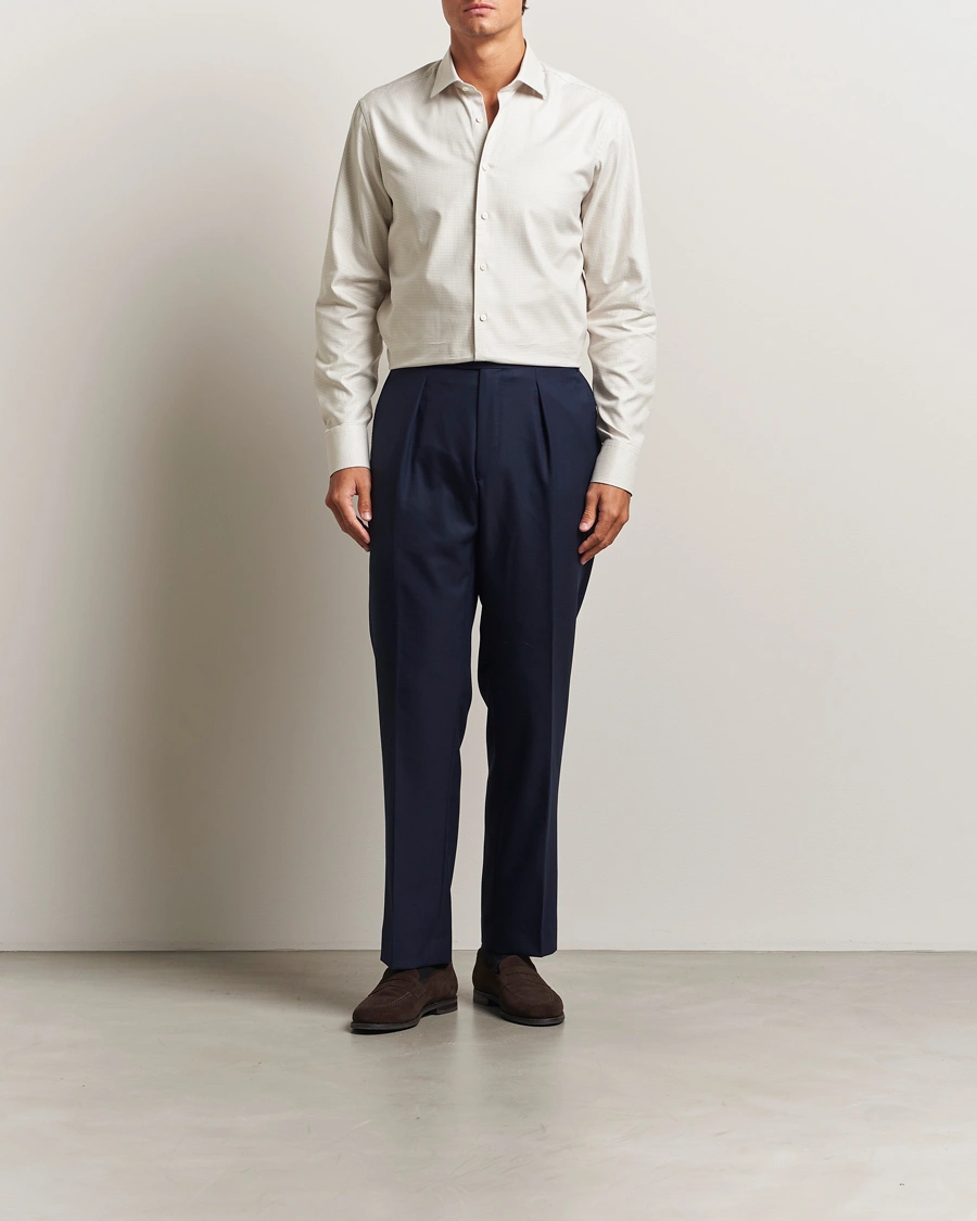 Herr | Skjortor | Stenströms | Regular Fit Houndstooth Cut Away Shirt Beige