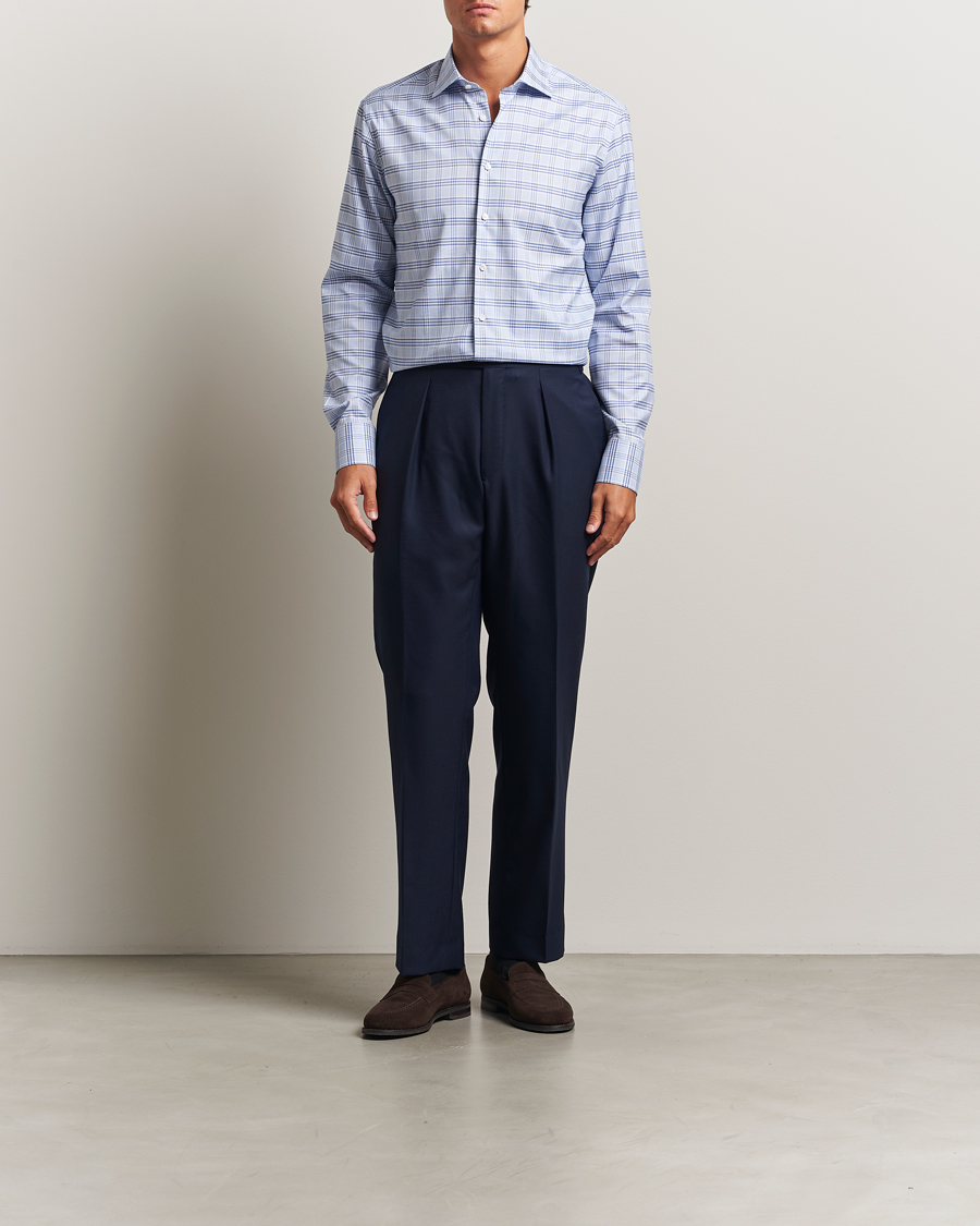 Herr | Skjortor | Stenströms | Regular Fit Checked Cut Away Shirt Blue