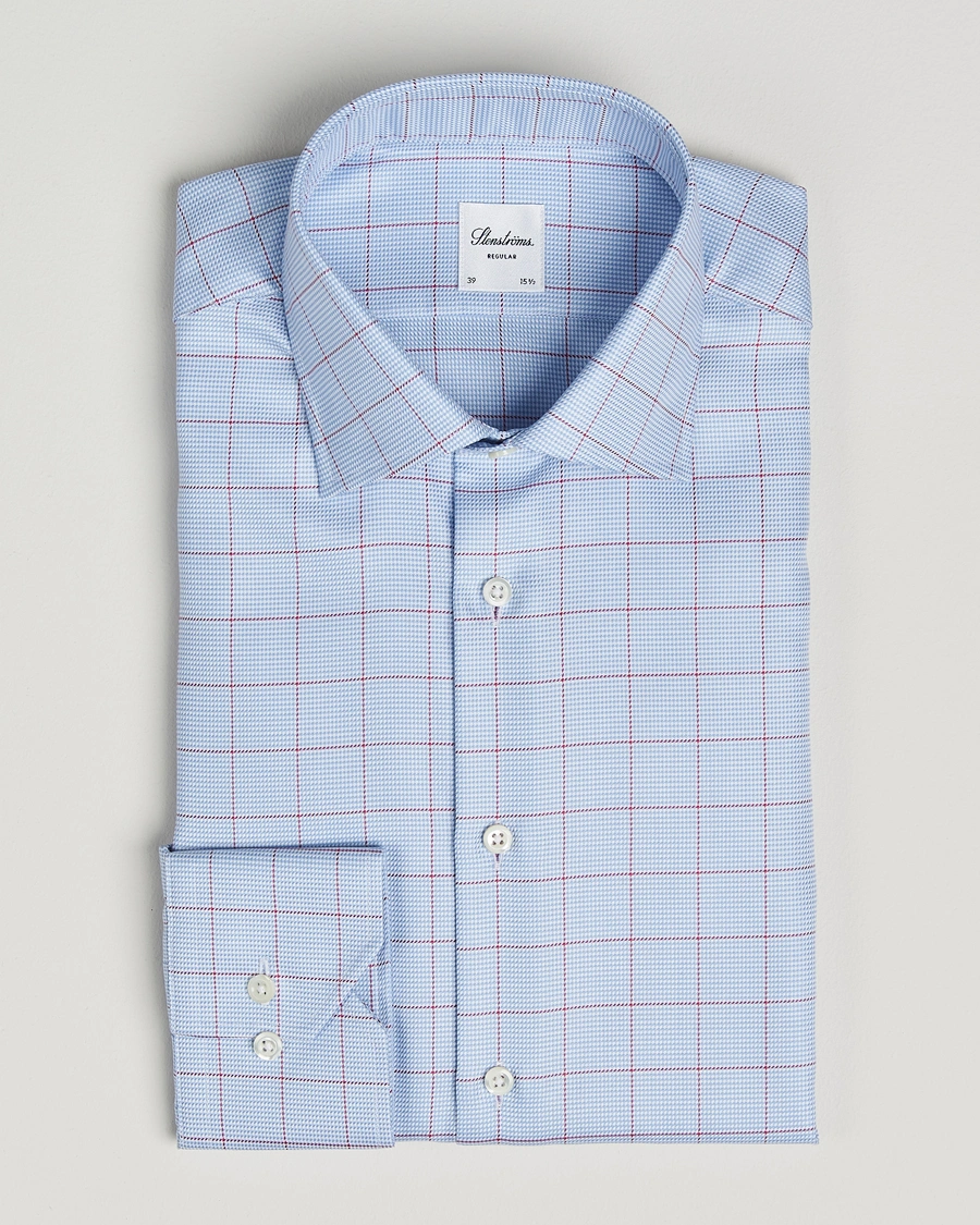 Herr | Skjortor | Stenströms | Regular Fit Overcheck Cut Away Shirt Blue