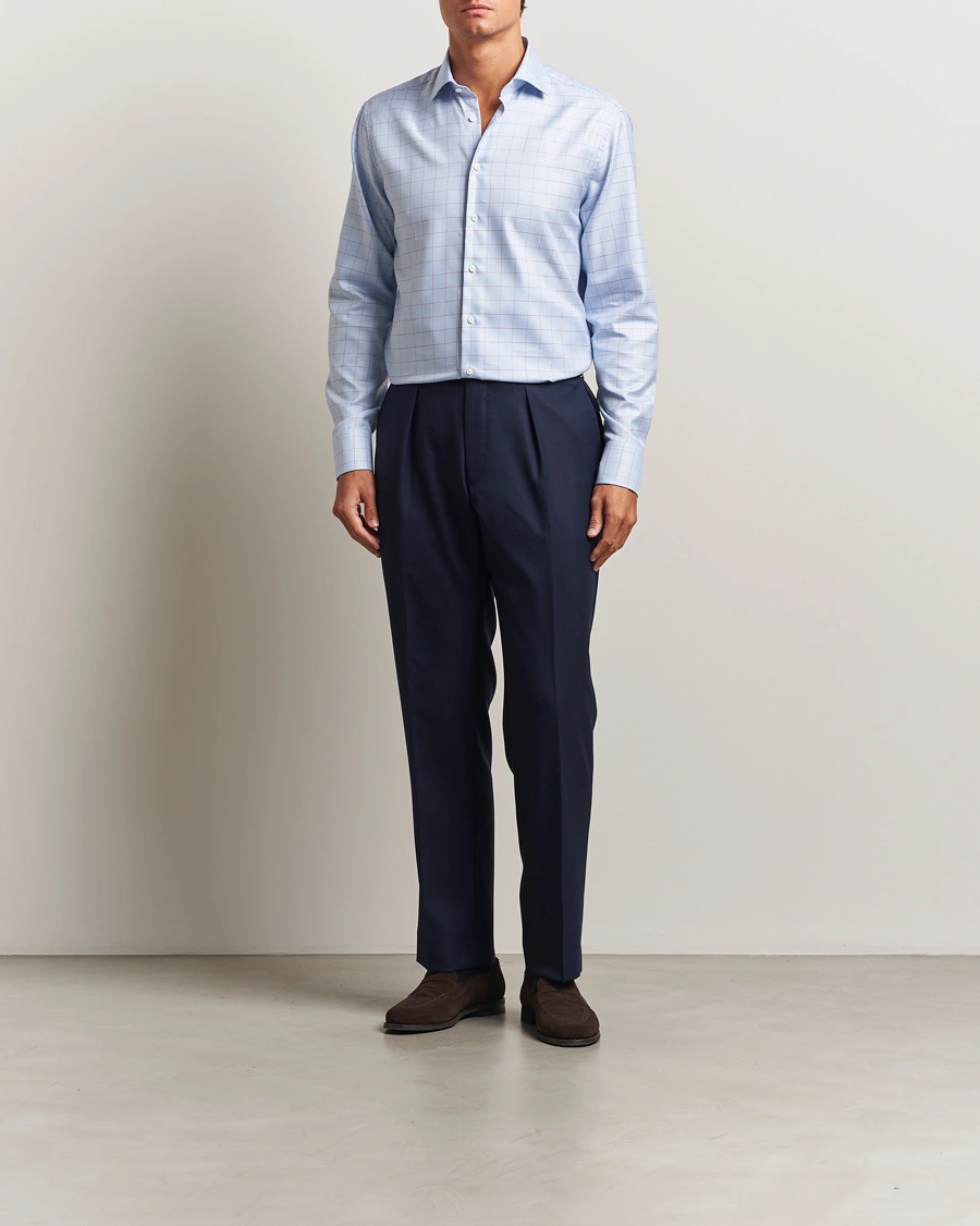 Herr | Skjortor | Stenströms | Regular Fit Overcheck Cut Away Shirt Blue