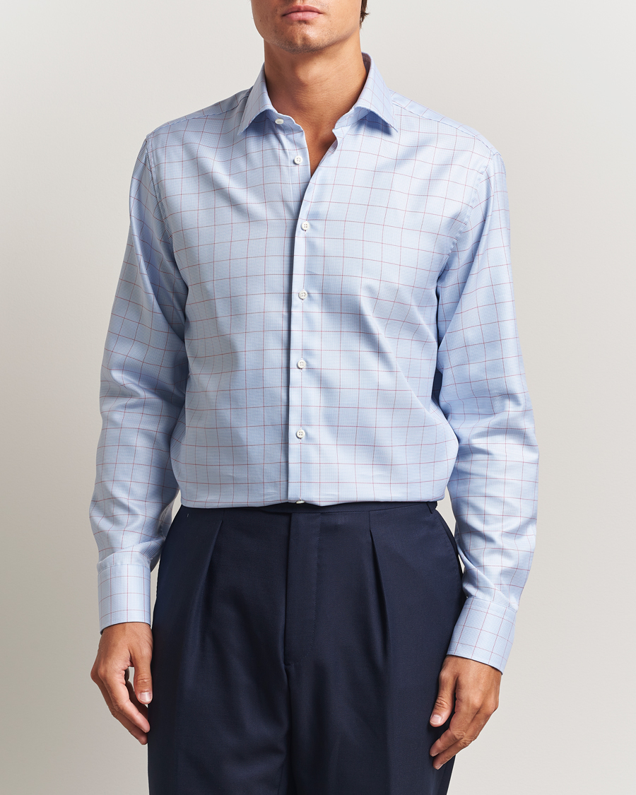 Herr | Skjortor | Stenströms | Regular Fit Overcheck Cut Away Shirt Blue