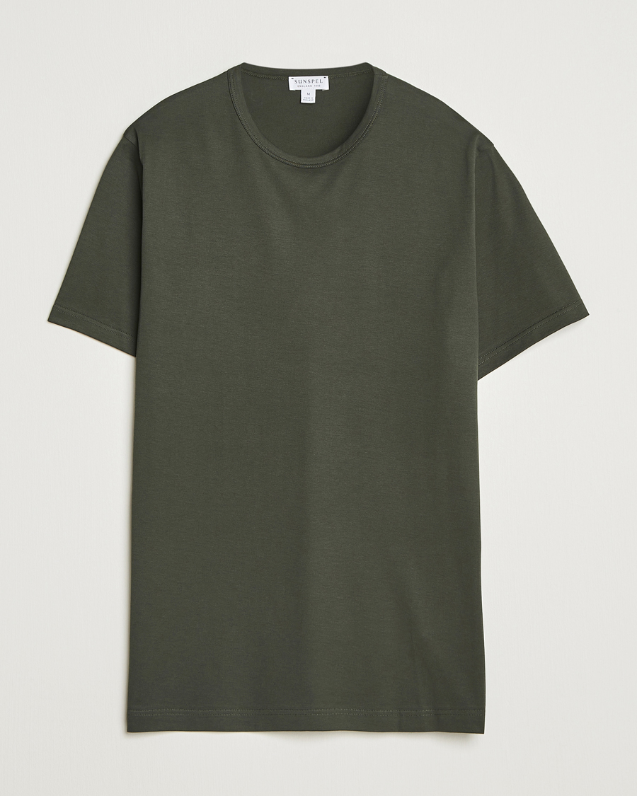 Herr | T-Shirts | Sunspel | Crew Neck Q82 Cotton T-Shirt Dark Green