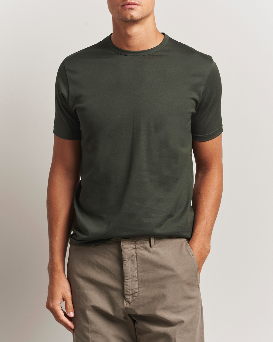 Herr | T-Shirts | Sunspel | Crew Neck Q82 Cotton T-Shirt Dark Green