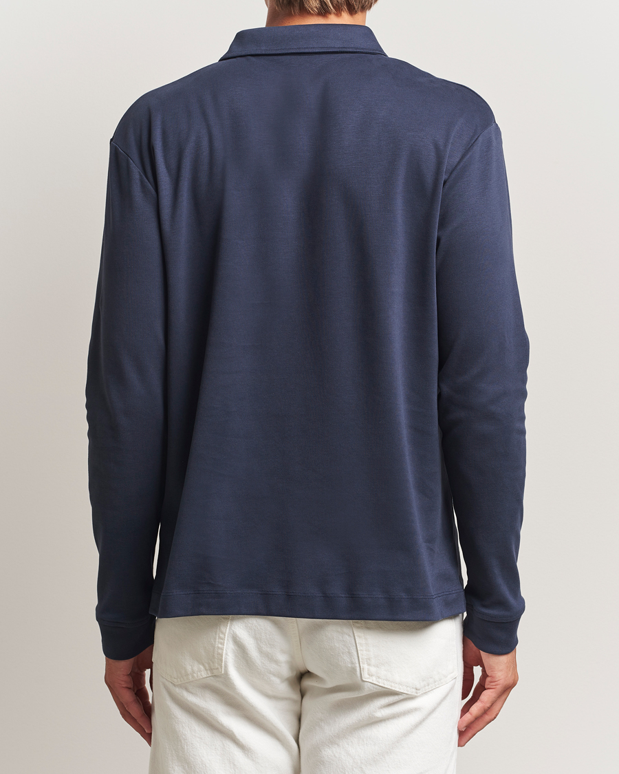 Herr | Pikéer | Sunspel | Heavy Weight Supima Cotton Long Sleeve Polo Navy