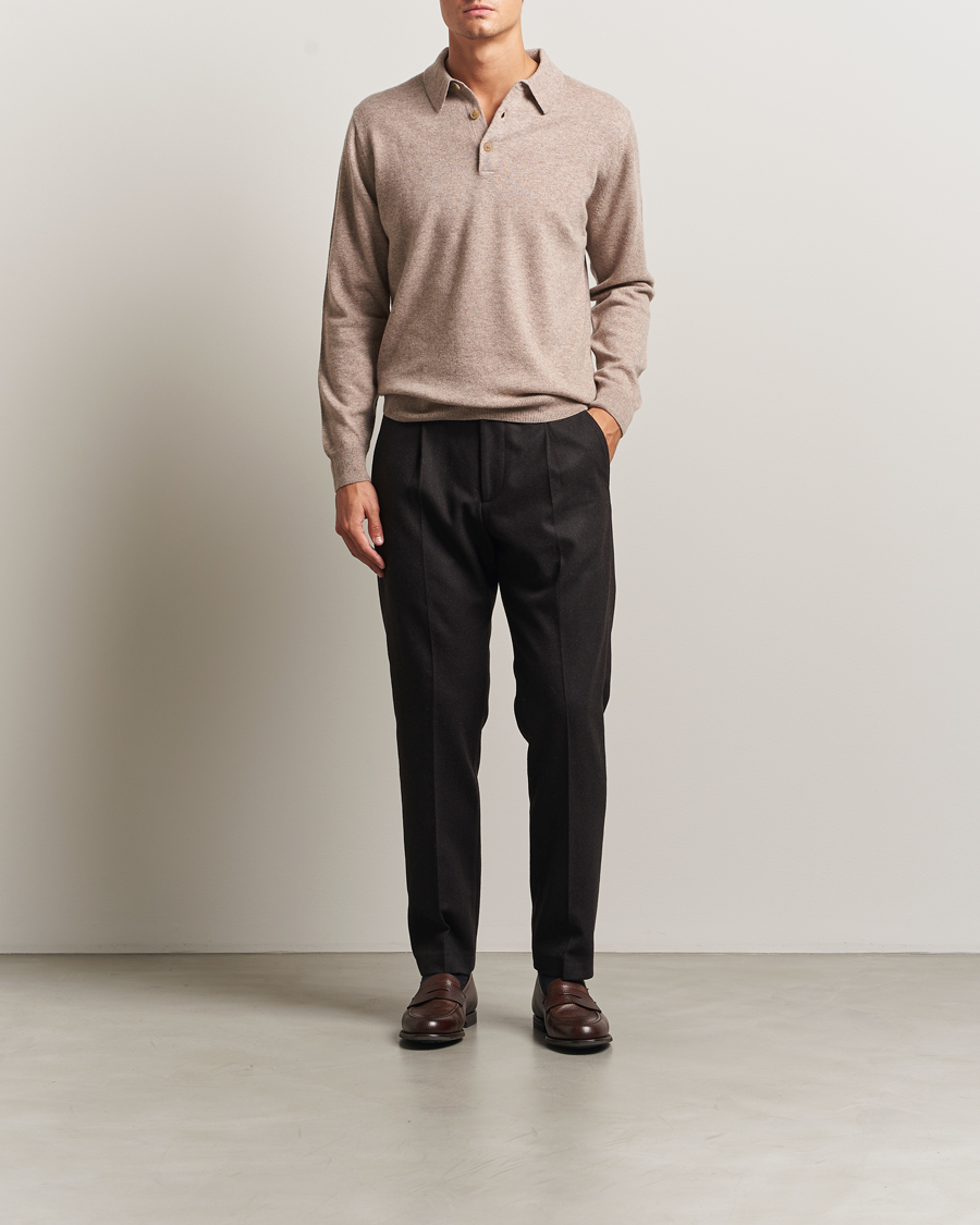 Herr | Tröjor | Sunspel | Cashmere Polo Oatmeal Melange