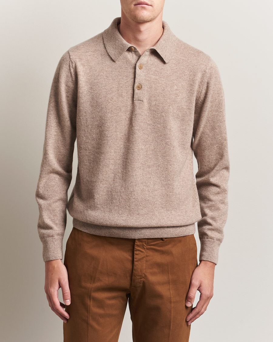 Herr | Tröjor | Sunspel | Cashmere Polo Oatmeal Melange