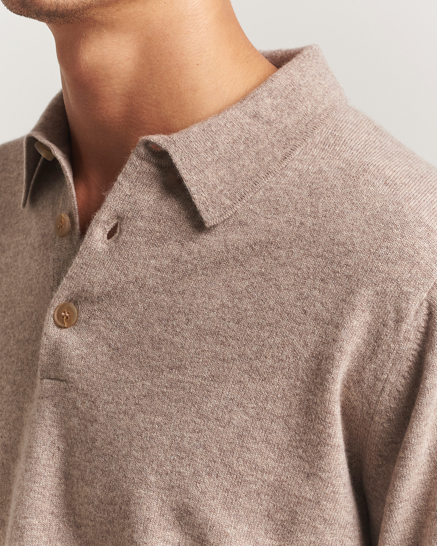 Herr | Tröjor | Sunspel | Cashmere Polo Oatmeal Melange