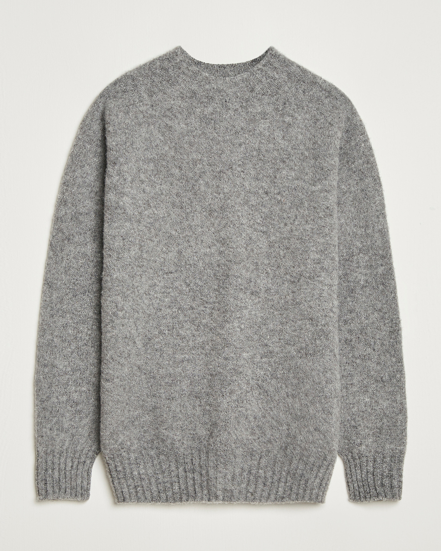 Herr | Tröjor | Sunspel | Brushed Shetland Crew Neck Mid Grey Melange