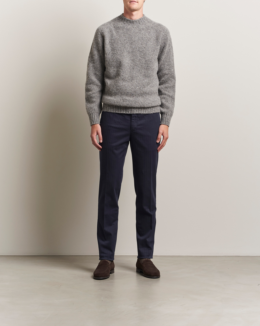 Herr | Tröjor | Sunspel | Brushed Shetland Crew Neck Mid Grey Melange