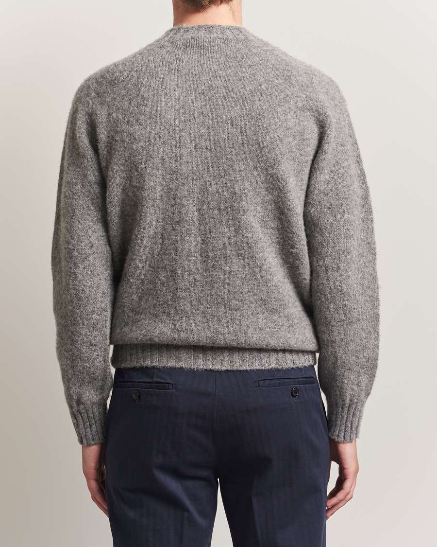 Herr | Tröjor | Sunspel | Brushed Shetland Crew Neck Mid Grey Melange