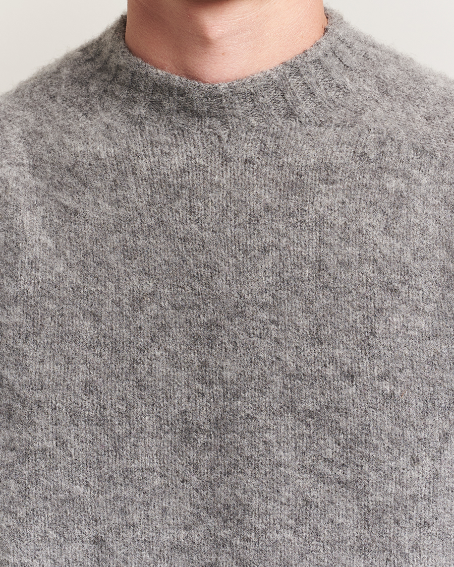 Herr | Tröjor | Sunspel | Brushed Shetland Crew Neck Mid Grey Melange