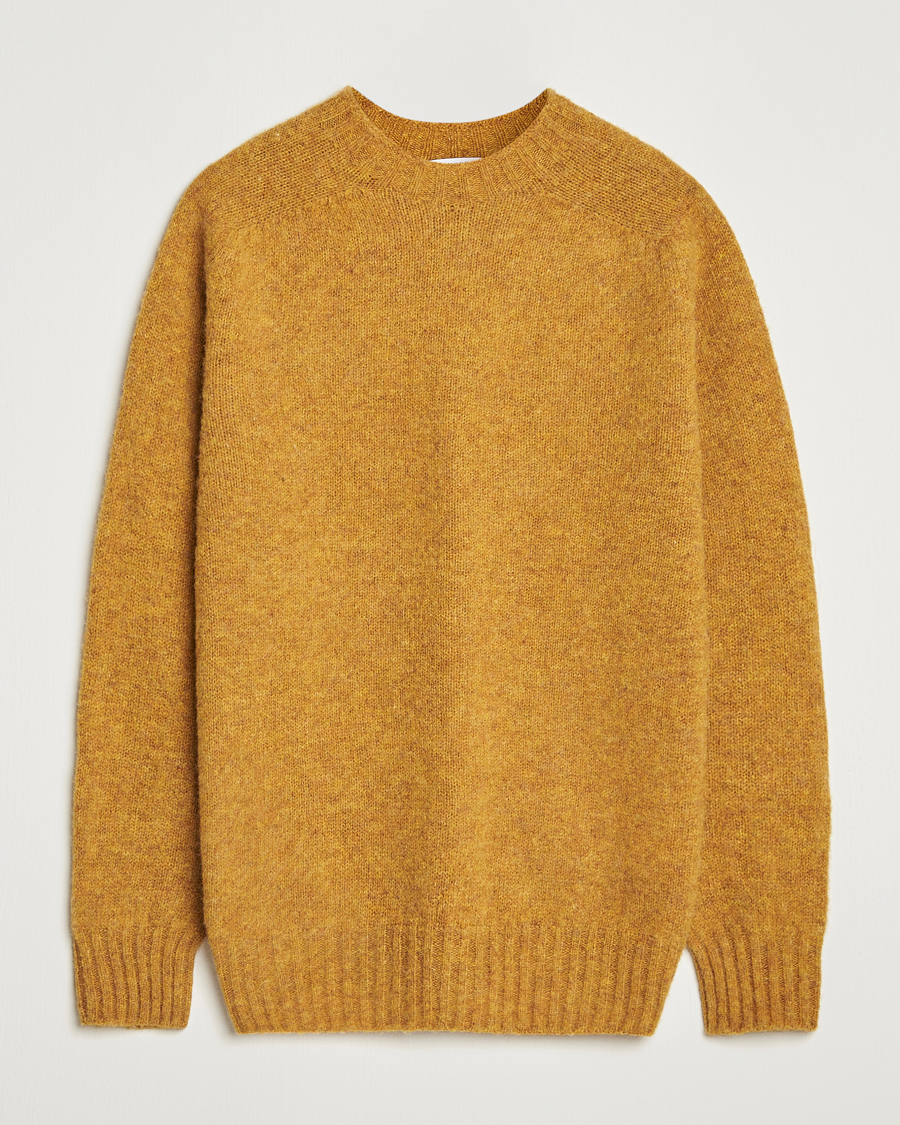 Herr | Tröjor | Sunspel | Brushed Shetland Crew Neck Saffron