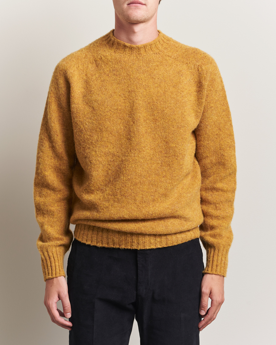 Herr | Tröjor | Sunspel | Brushed Shetland Crew Neck Saffron