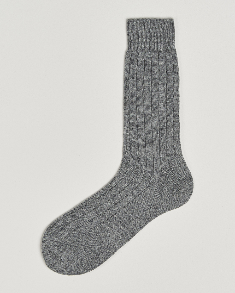 Herr | Underkläder | Bresciani | Wool/Cashmere Ribbed Socks Grey Melange