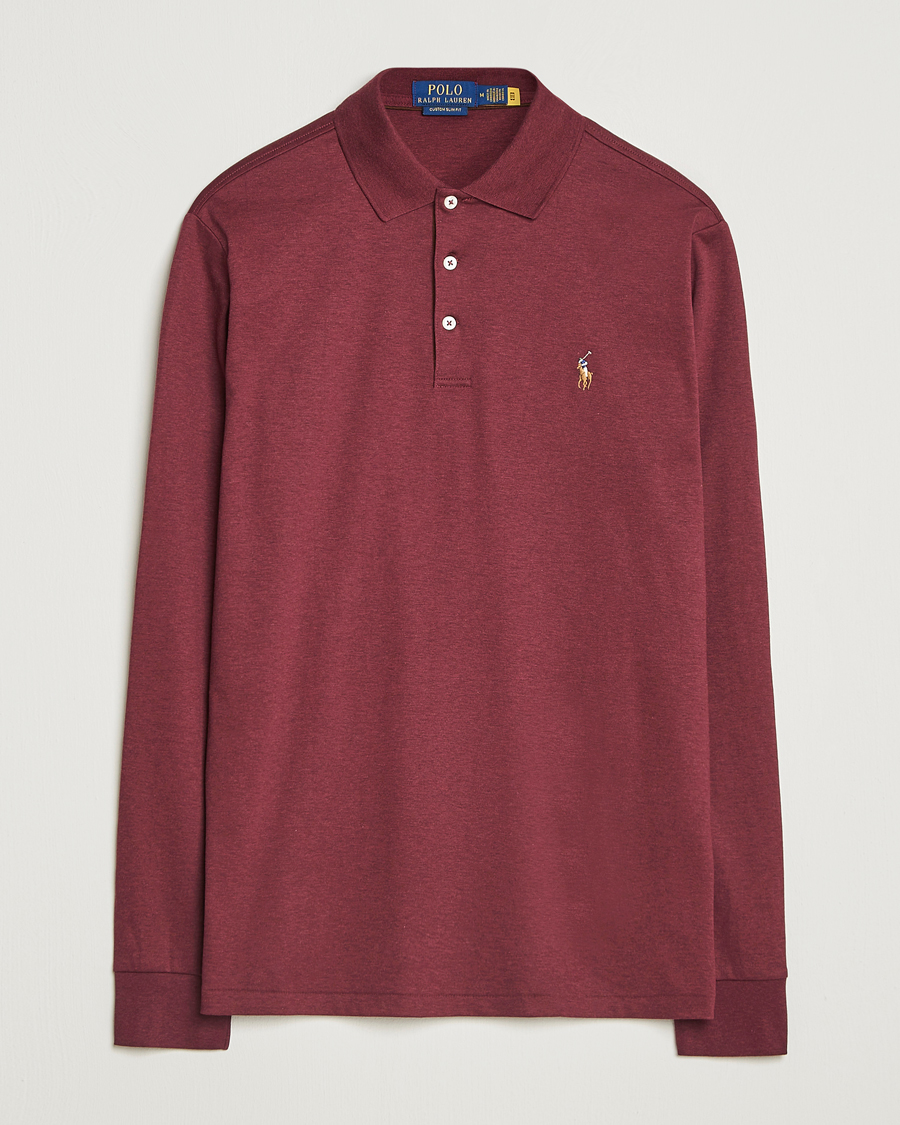 Herr | Pikéer | Polo Ralph Lauren | Pima Cotton Custom Slim Fit LS Polo Spring Wine Heather