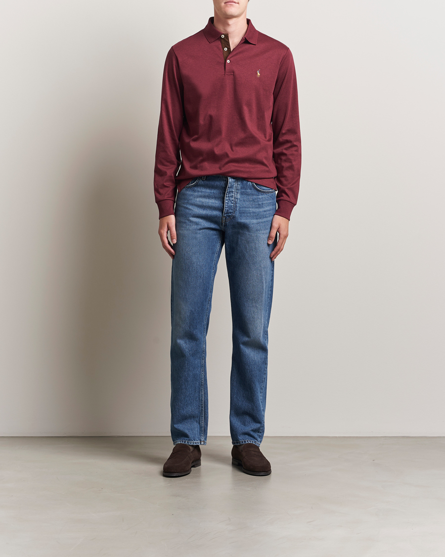 Herr | Pikéer | Polo Ralph Lauren | Pima Cotton Custom Slim Fit LS Polo Spring Wine Heather