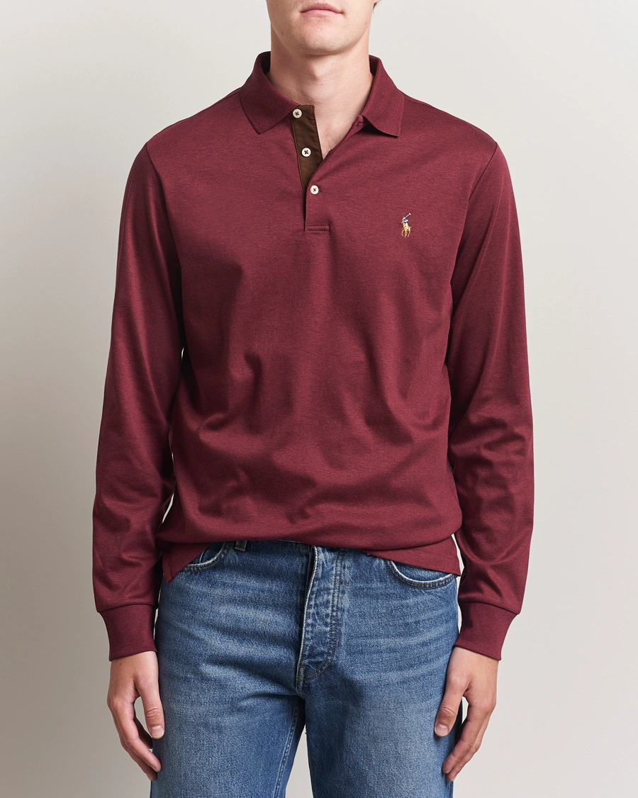 Herr | Pikéer | Polo Ralph Lauren | Pima Cotton Custom Slim Fit LS Polo Spring Wine Heather