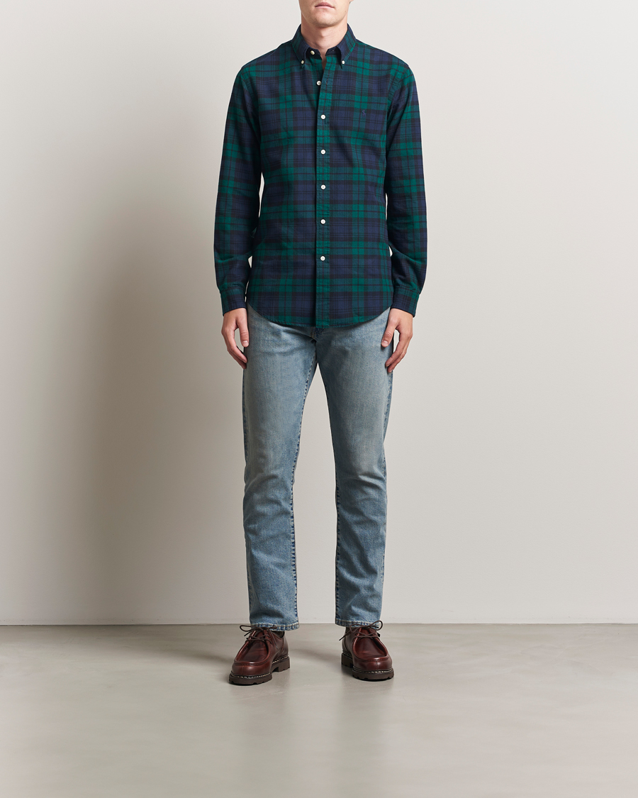 Herr | Skjortor | Polo Ralph Lauren | Custom Fit Brushed Flannel Checked Shirt Navy/Green