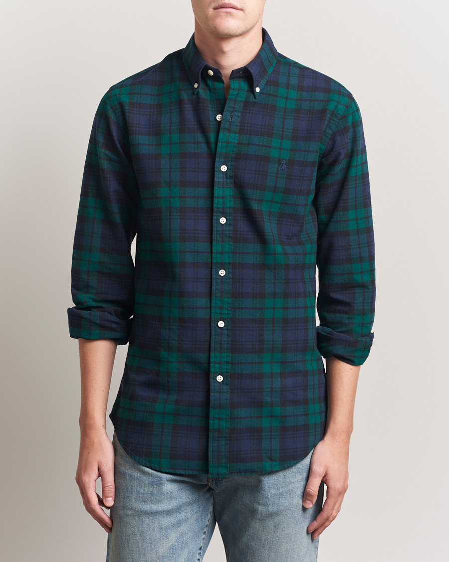 Herr | Skjortor | Polo Ralph Lauren | Custom Fit Brushed Flannel Checked Shirt Navy/Green