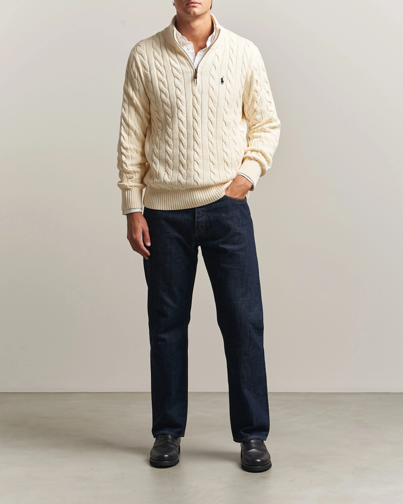 Herr | Tröjor | Polo Ralph Lauren | Cotton Cable Half Zip Andover Cream