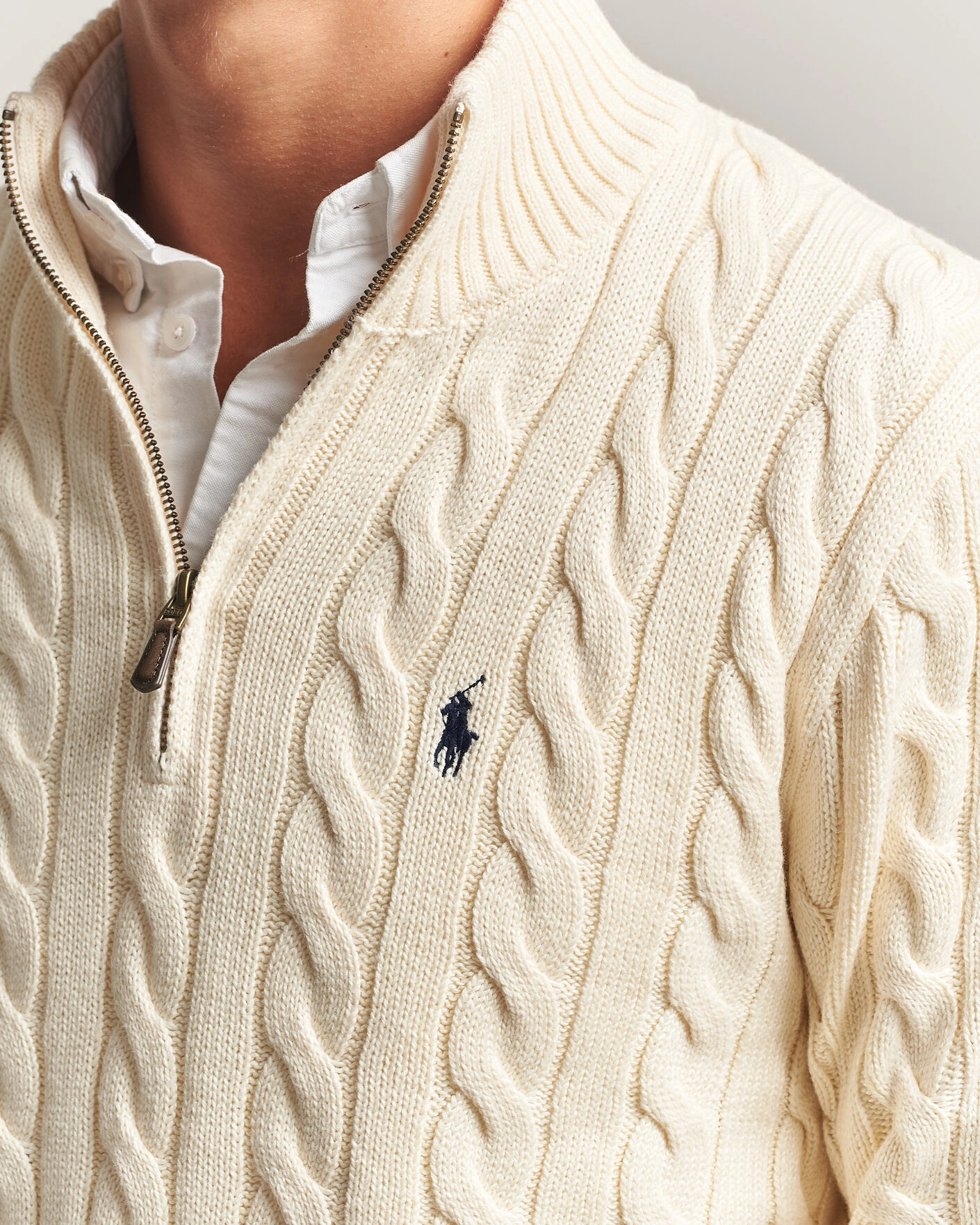 Herr | Tröjor | Polo Ralph Lauren | Cotton Cable Half Zip Andover Cream