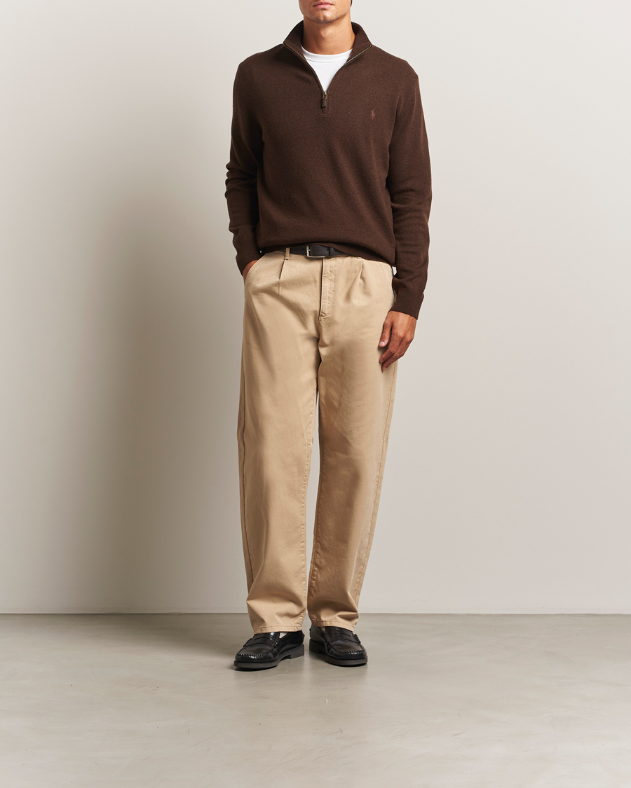 Herr | Tröjor | Polo Ralph Lauren | Merino Half-Zip Sweater Cacao Brown Heather