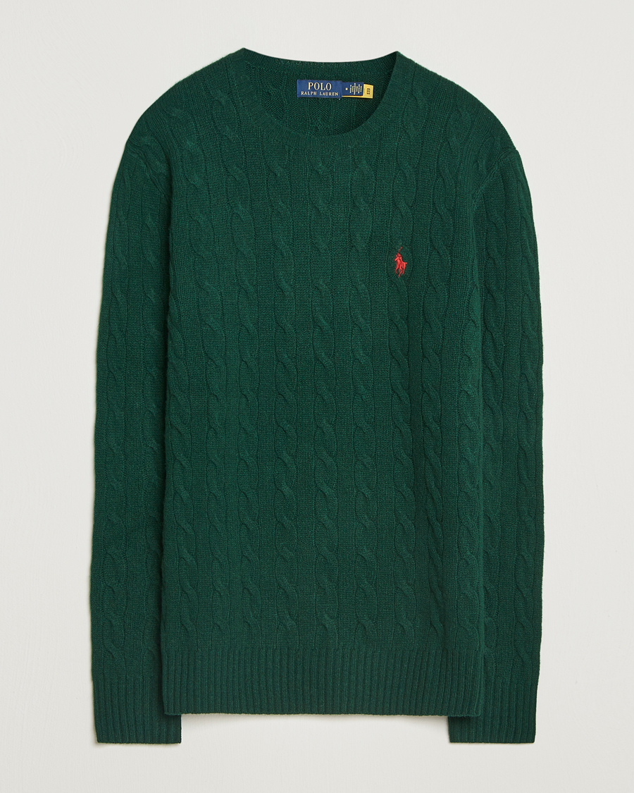 Herr | Tröjor | Polo Ralph Lauren | Wool/Cashmere Cable Crew Neck Moss Agate