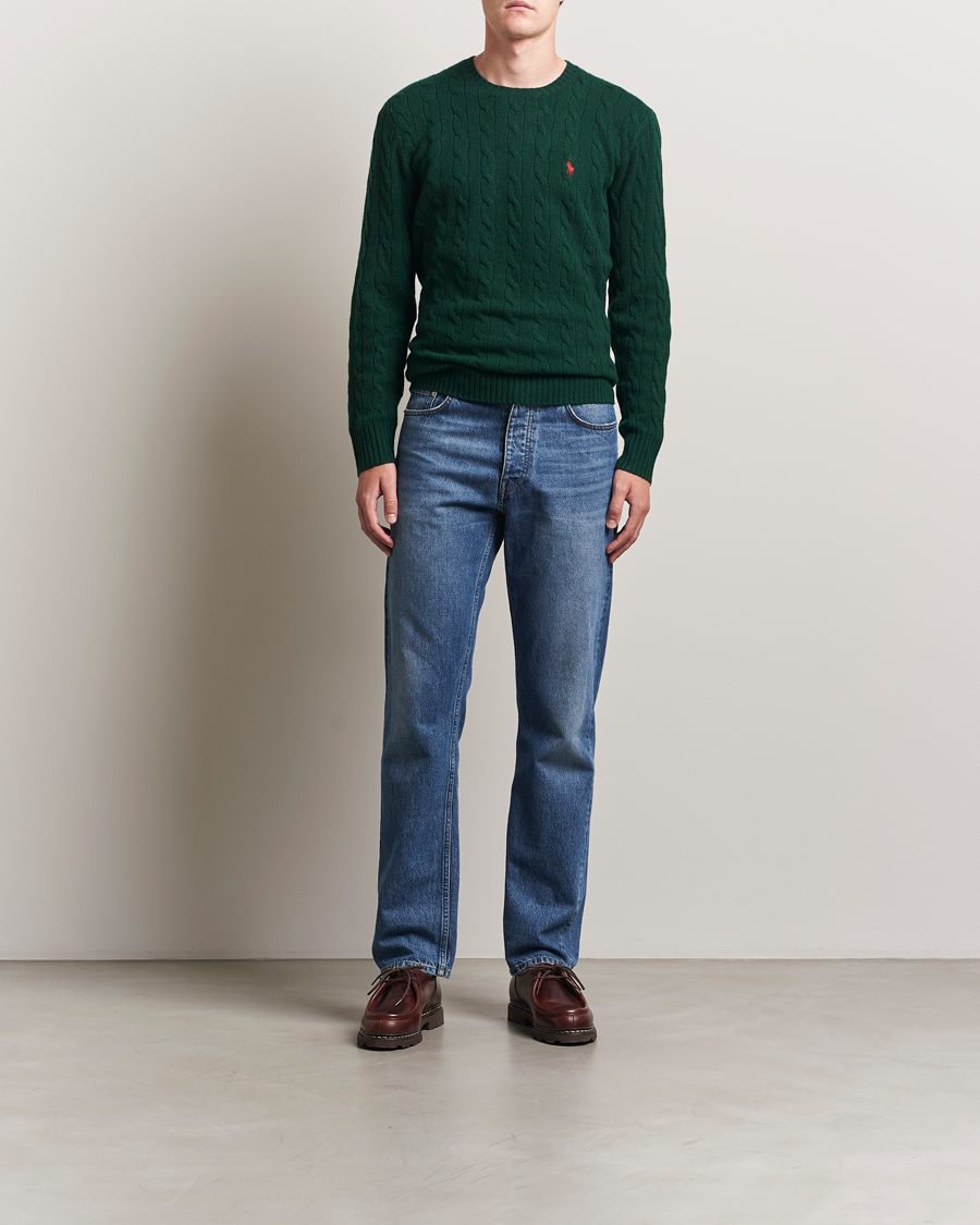 Herr | Tröjor | Polo Ralph Lauren | Wool/Cashmere Cable Crew Neck Moss Agate