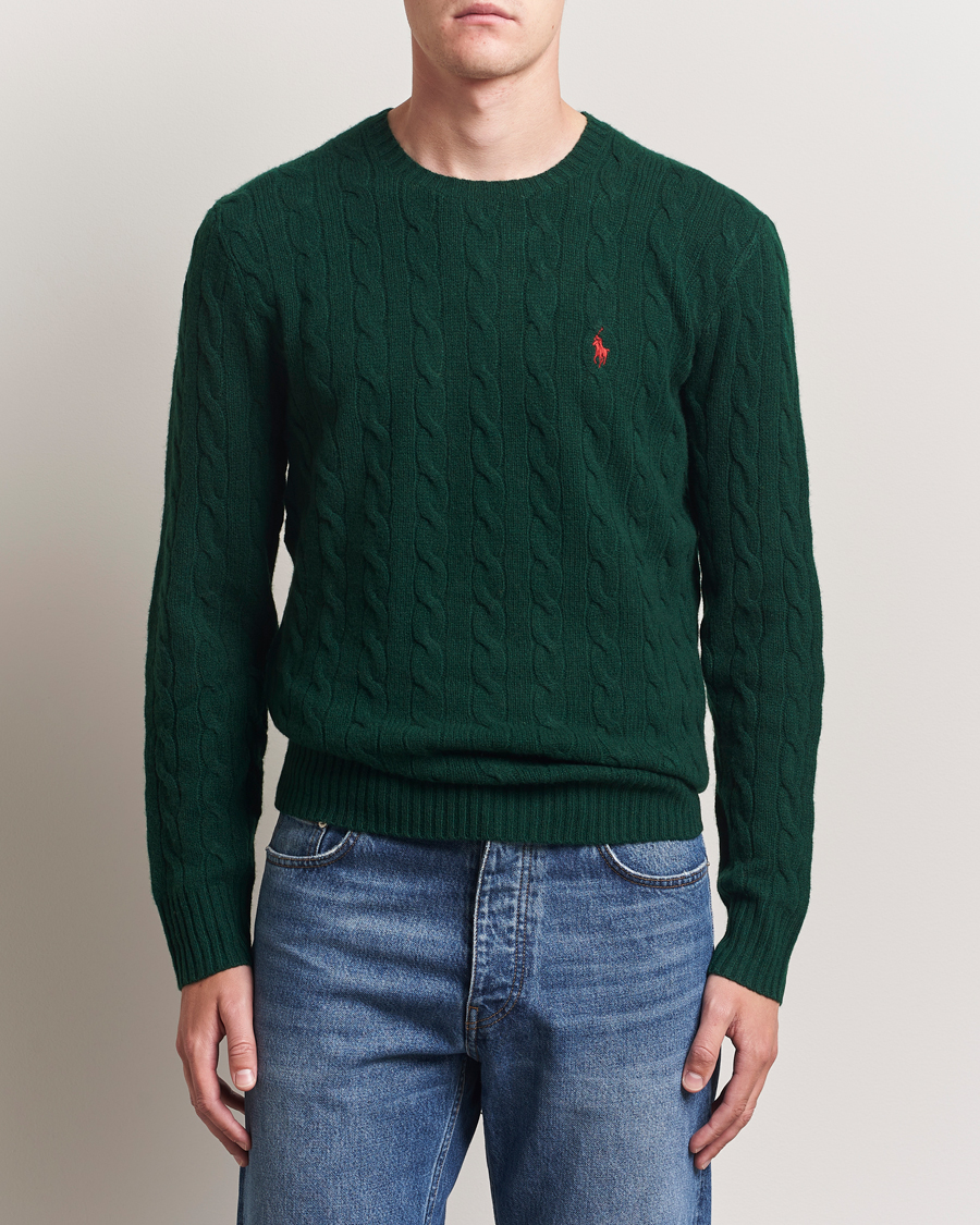 Herr | Tröjor | Polo Ralph Lauren | Wool/Cashmere Cable Crew Neck Moss Agate