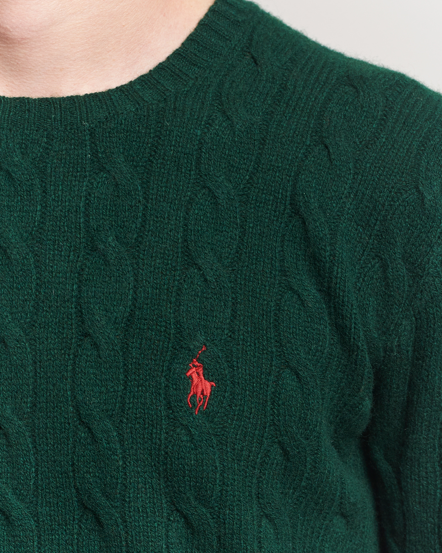 Herr | Tröjor | Polo Ralph Lauren | Wool/Cashmere Cable Crew Neck Moss Agate