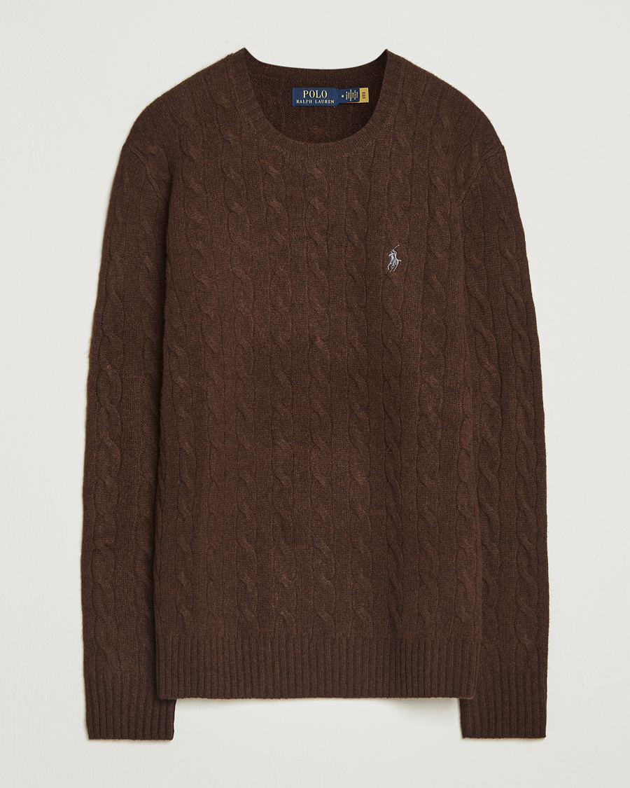Herr | Tröjor | Polo Ralph Lauren | Wool/Cashmere Cable Crew Neck Cacao Brown Heather