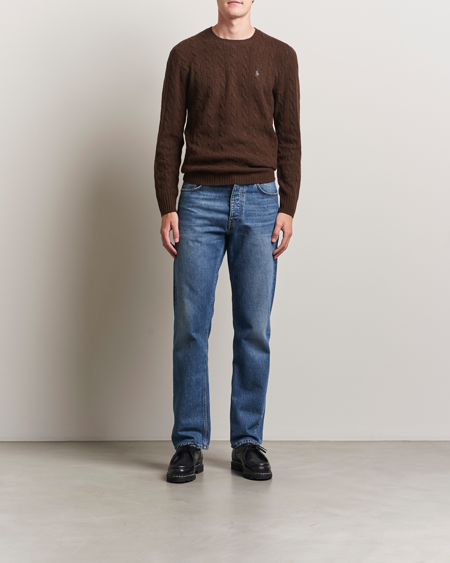 Herr | Tröjor | Polo Ralph Lauren | Wool/Cashmere Cable Crew Neck Cacao Brown Heather