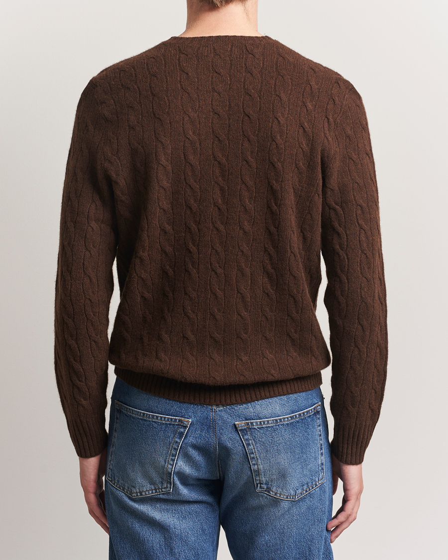 Herr | Tröjor | Polo Ralph Lauren | Wool/Cashmere Cable Crew Neck Cacao Brown Heather