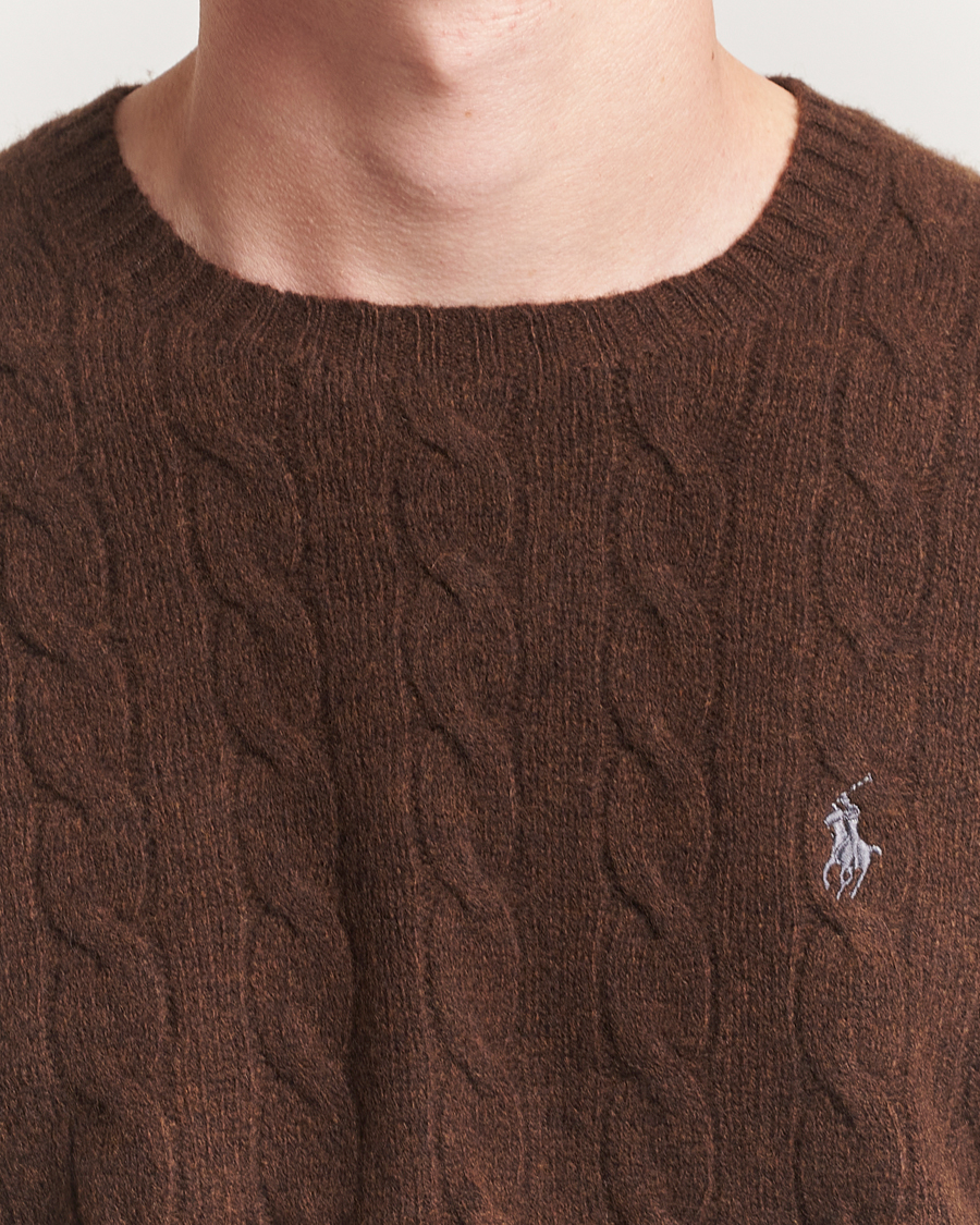 Herr | Tröjor | Polo Ralph Lauren | Wool/Cashmere Cable Crew Neck Cacao Brown Heather