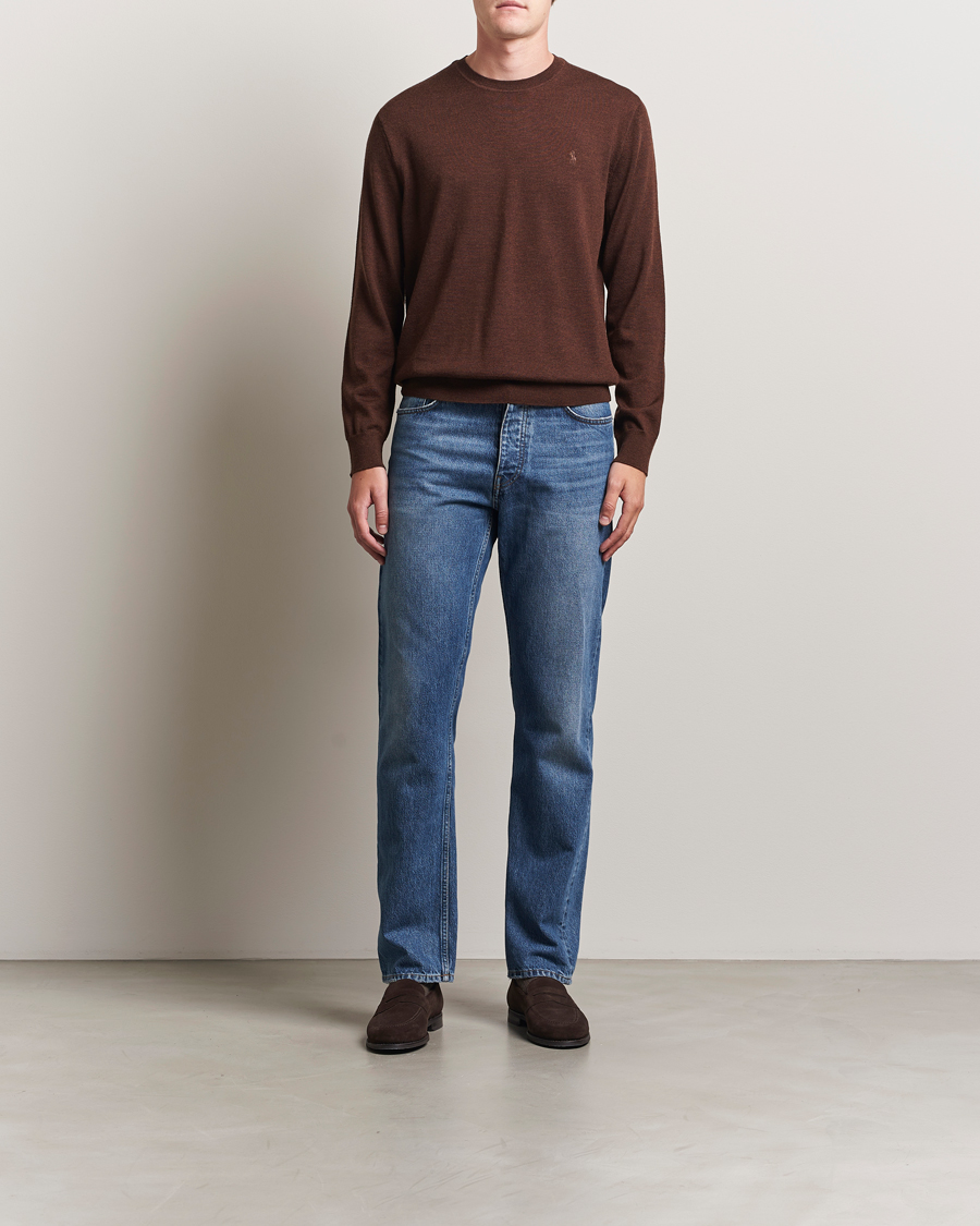 Herr | Tröjor | Polo Ralph Lauren | Merino Crew Neck Pullover Burnt Brown Melange
