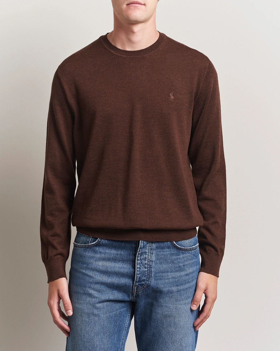 Herr | Tröjor | Polo Ralph Lauren | Merino Crew Neck Pullover Burnt Brown Melange