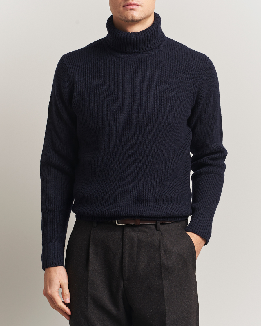Herr | Tröjor | Charles Tyrwhitt | Chunky Merino Roll Neck Navy