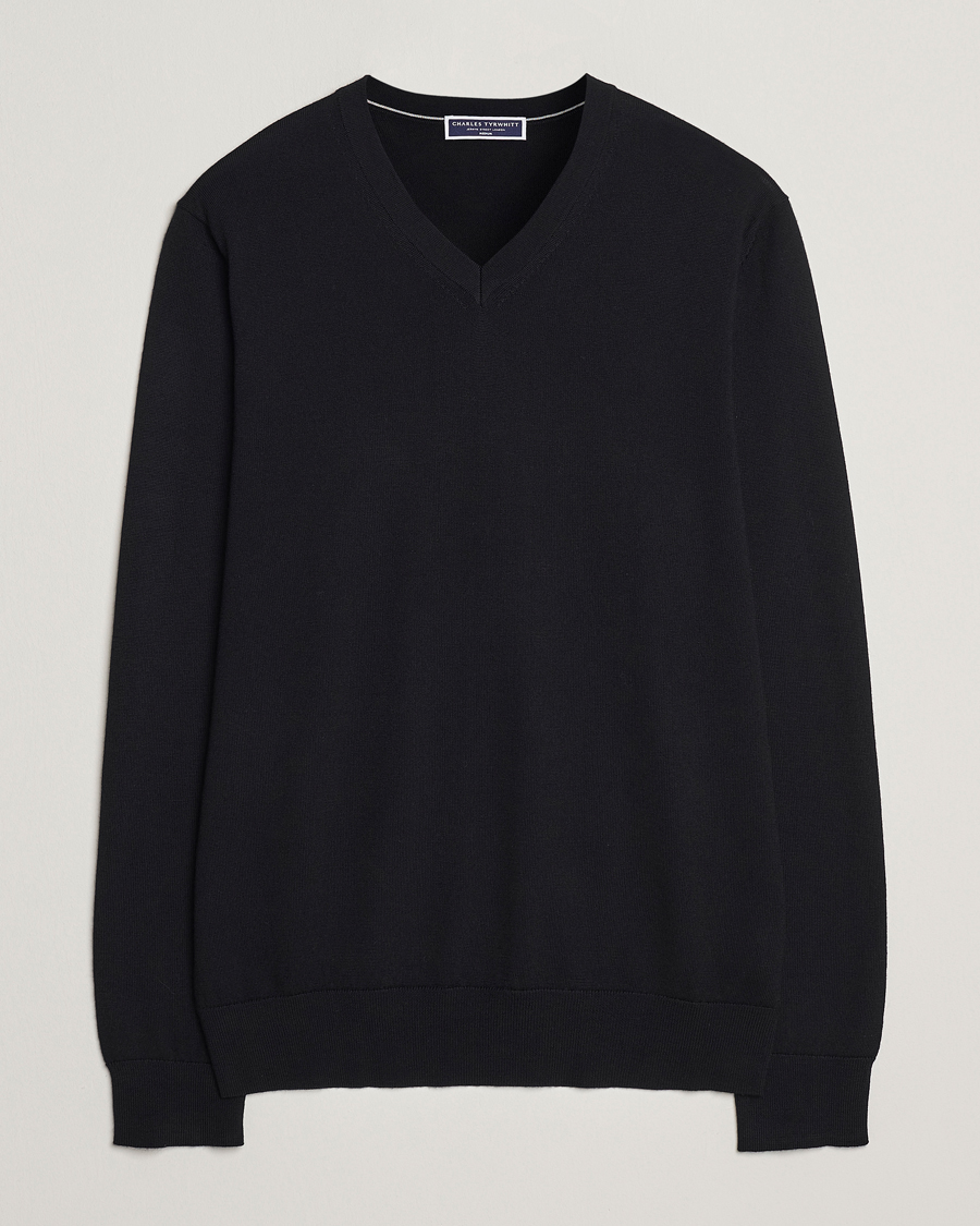 Herr | Tröjor | Charles Tyrwhitt | Pure Merino V-Neck Jumper Black