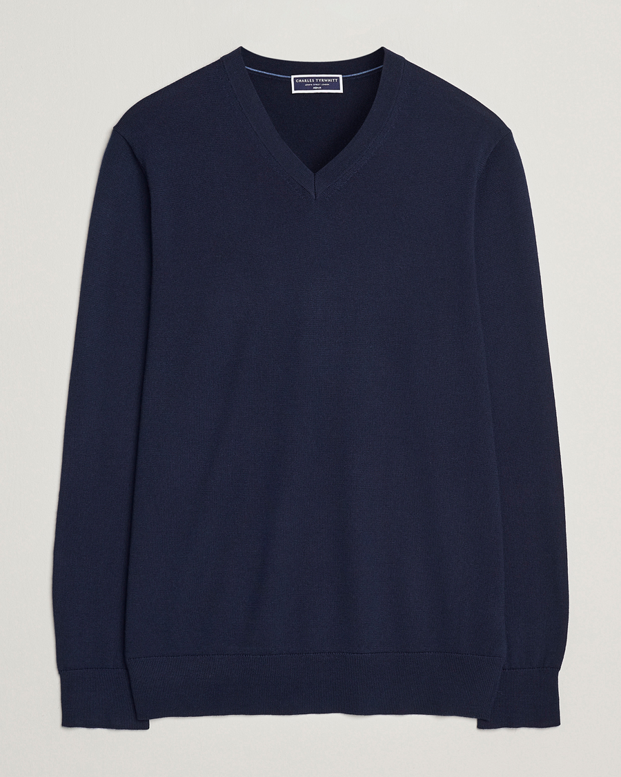 Herr | Tröjor | Charles Tyrwhitt | Pure Merino V-Neck Jumper Navy