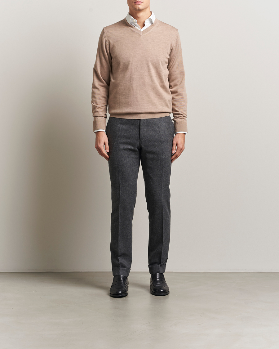 Herr | Tröjor | Charles Tyrwhitt | Pure Merino V-Neck Jumper Oatmeal