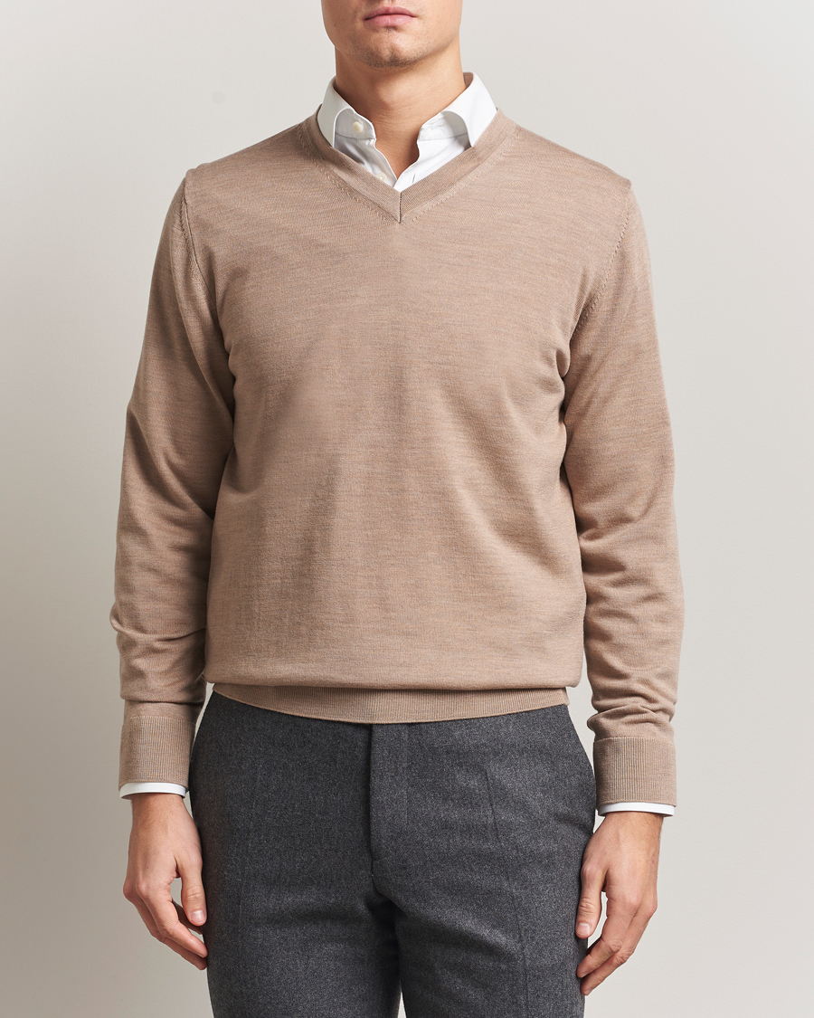 Herr | Tröjor | Charles Tyrwhitt | Pure Merino V-Neck Jumper Oatmeal