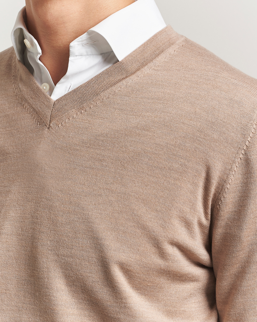 Herr | Tröjor | Charles Tyrwhitt | Pure Merino V-Neck Jumper Oatmeal