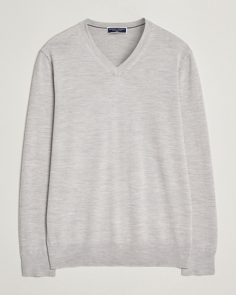 Herr | Tröjor | Charles Tyrwhitt | Pure Merino V-Neck Jumper Silver Grey