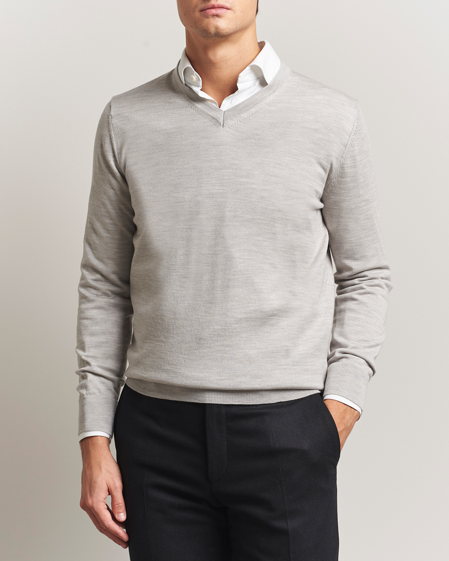Herr | Tröjor | Charles Tyrwhitt | Pure Merino V-Neck Jumper Silver Grey